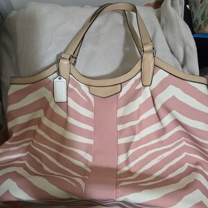 Coach Pink and Cream Zebra Stripe Tote